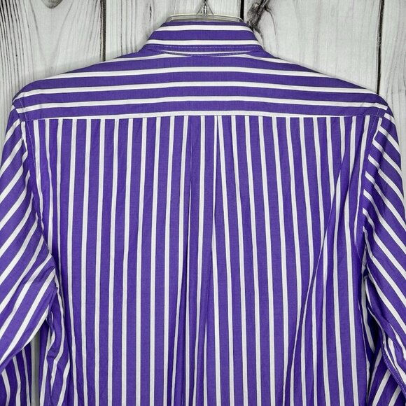 Peter Millar Purple White Striped Button Down Sz M Long Sleeve Cotton - Picture 6 of 7